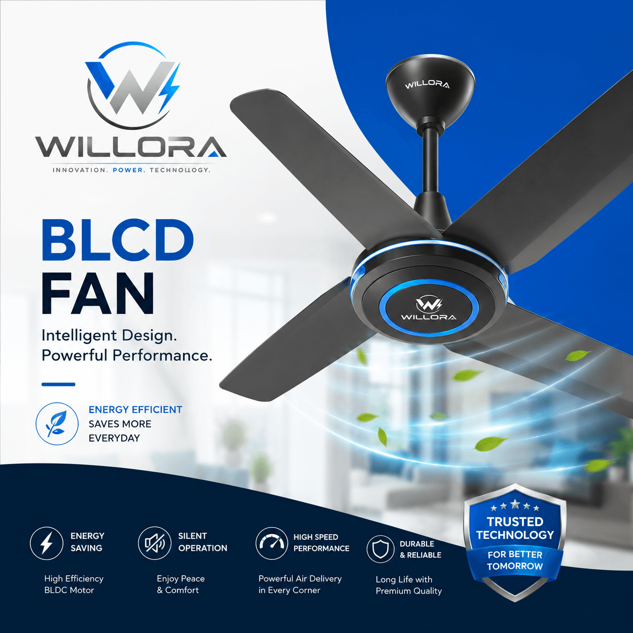 Willora Premium 1200mm Energy-Efficient BLDC Smart Ceiling Fan with Remote Control - Image 2