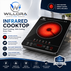 Willora Premium 2000W Infrared Cooktop with Feather-Touch Controls & Universal Cookware Compatibility